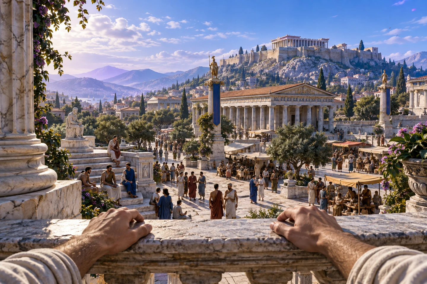First-person conceptual reconstruction overlooking the agora of ancient Athens